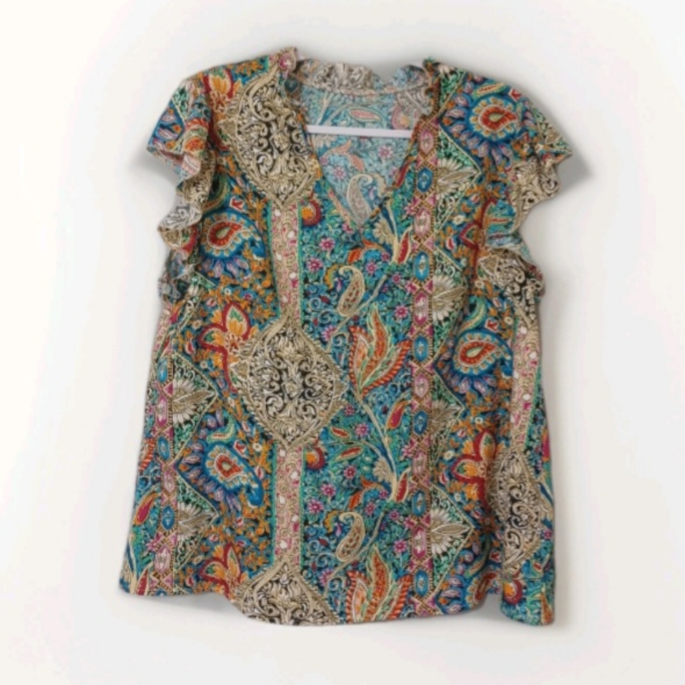 Luneh Paisley Print Butterfly Sleeve Top 1x (14) - Picture 4 of 5